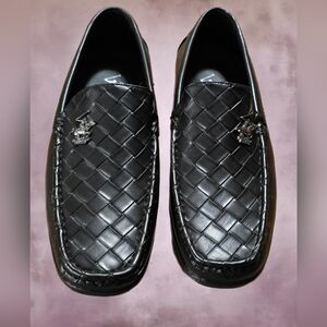 Men's Classic Black Woven Leather Slip-On Loafers - Size 10 (Like New)